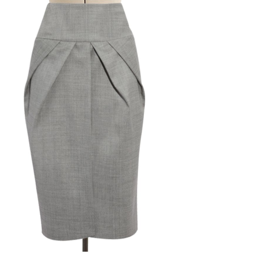 Grey Wool Blend Pencil Skirt with front Pleats and Back Panel Cuts ...