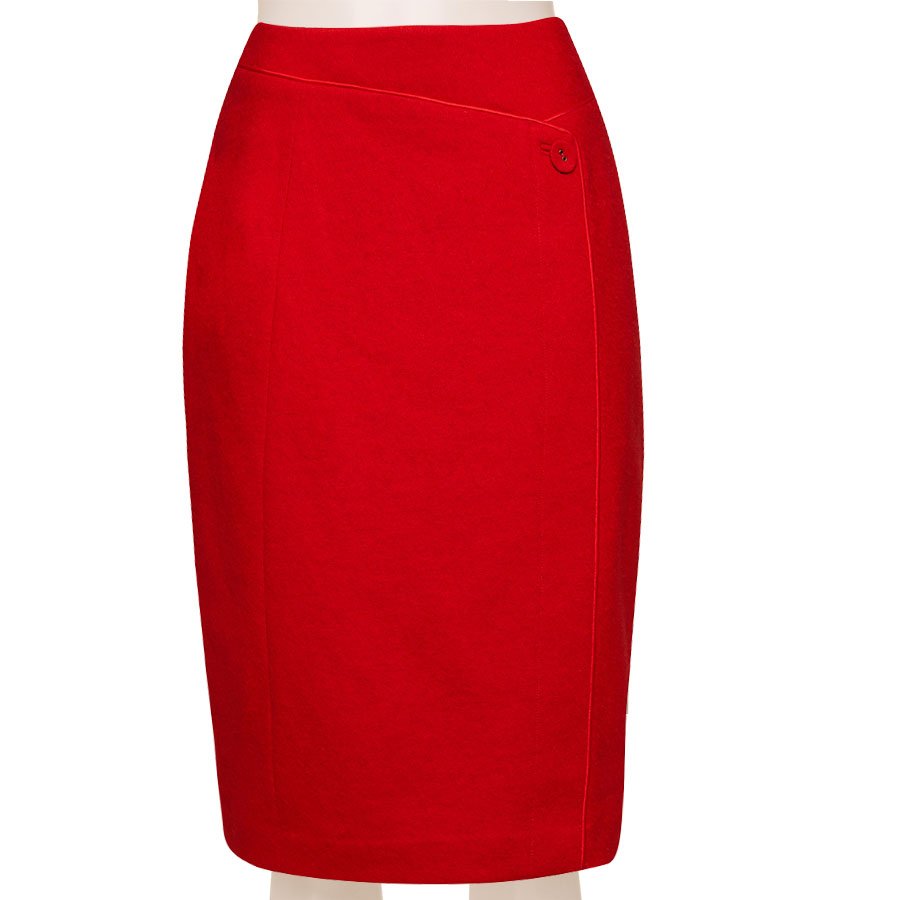 Tailored Linen Blend Red Pencil Skirt With Front Piping, Custom Fit ...