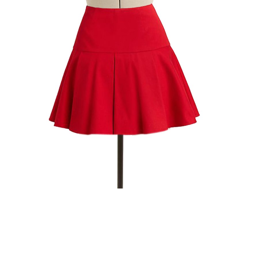 Red Mini Yoke Skirt With Circular Pleats, Custom Fit, Fully Lined