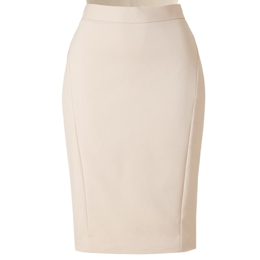 Cream Pencil Skirt with Diagonal seam stitch Detailing – Elizabeth's ...