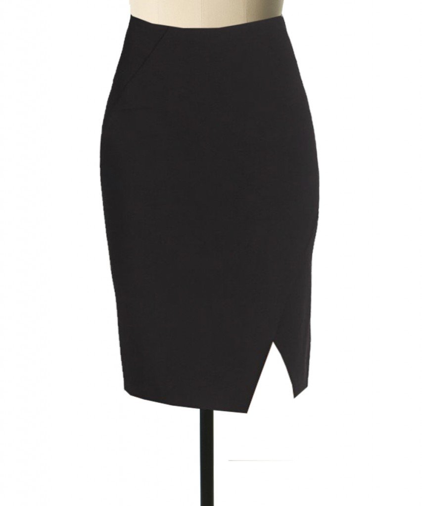 Fully line black Linen pencil skirt with diagonal cut – Elizabeth's ...