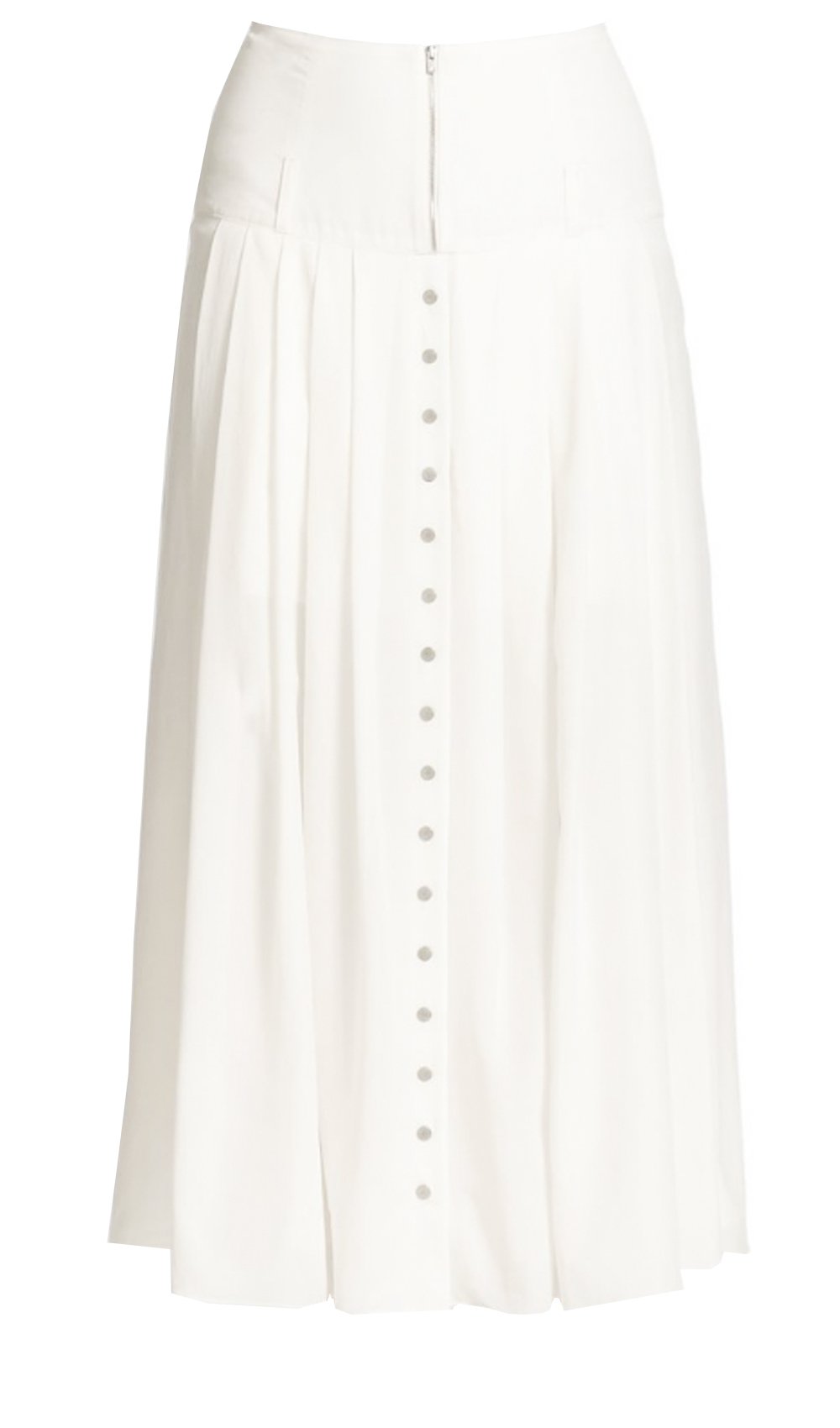 White Cotton Button Front Skirt pleated ...